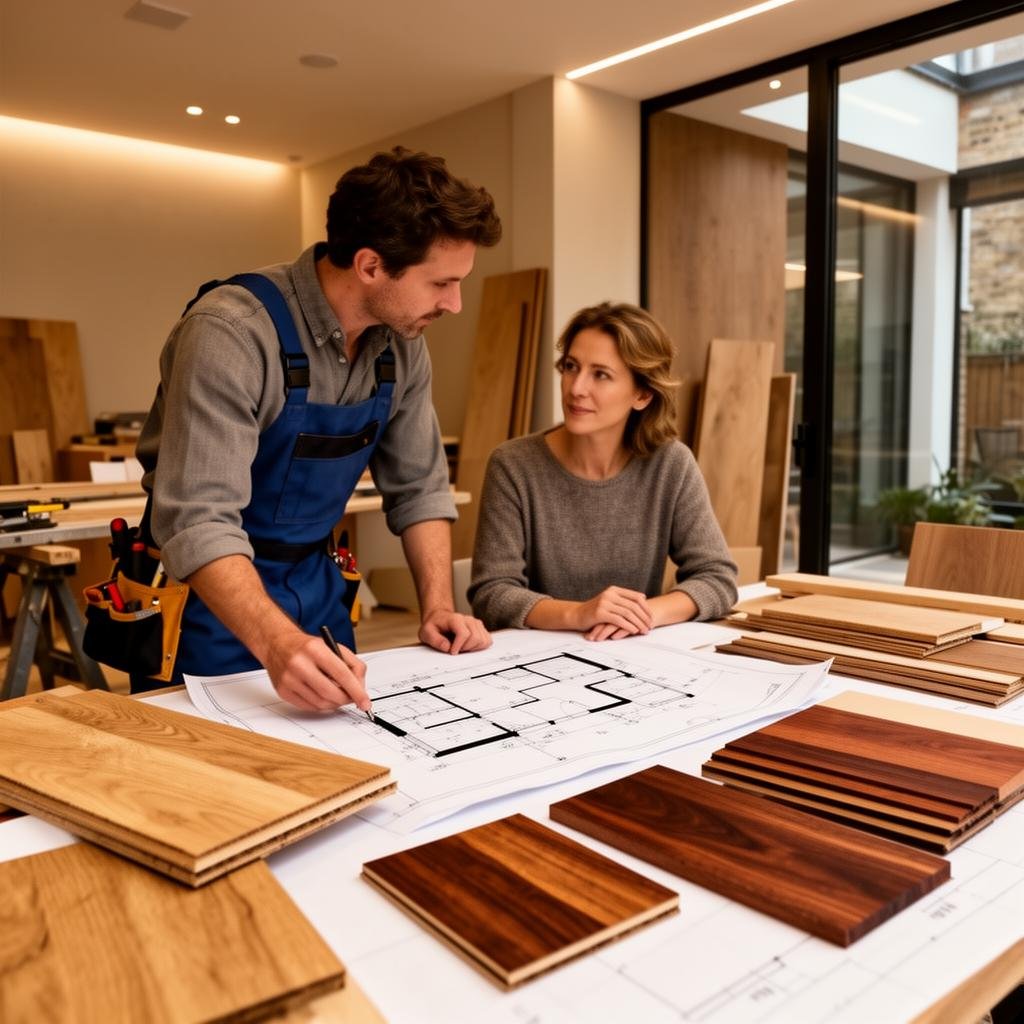 Meloart carpentry consultation with wood samples